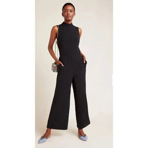 Anthropologie Eva Franco S Jumpsuit Black Charley Mock Neck Crop Wide Textured
